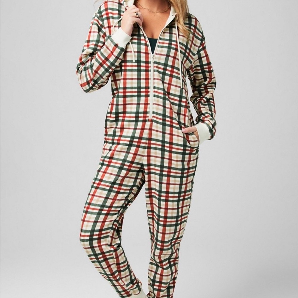 Fabletics Red and Green Plaid Jumpsuit